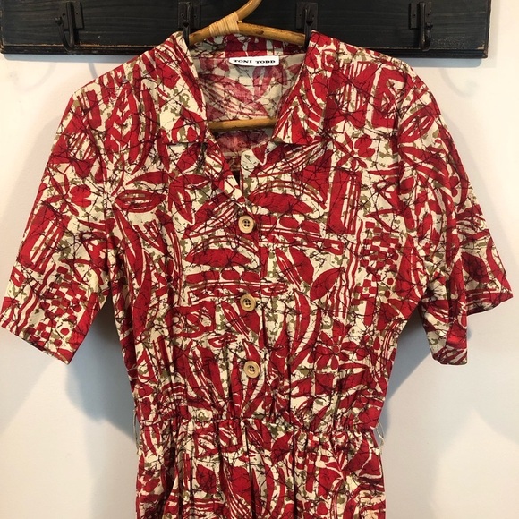 Vintage 50s MCM Toni Todd Abstract Tiki Style Dress with Pockets - Picture 1 of 10